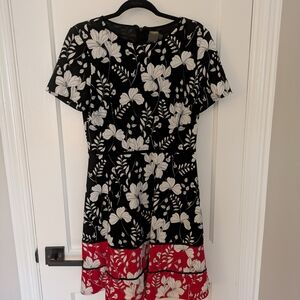 Taylor Black and White Floral Mini Dress with Red Accents